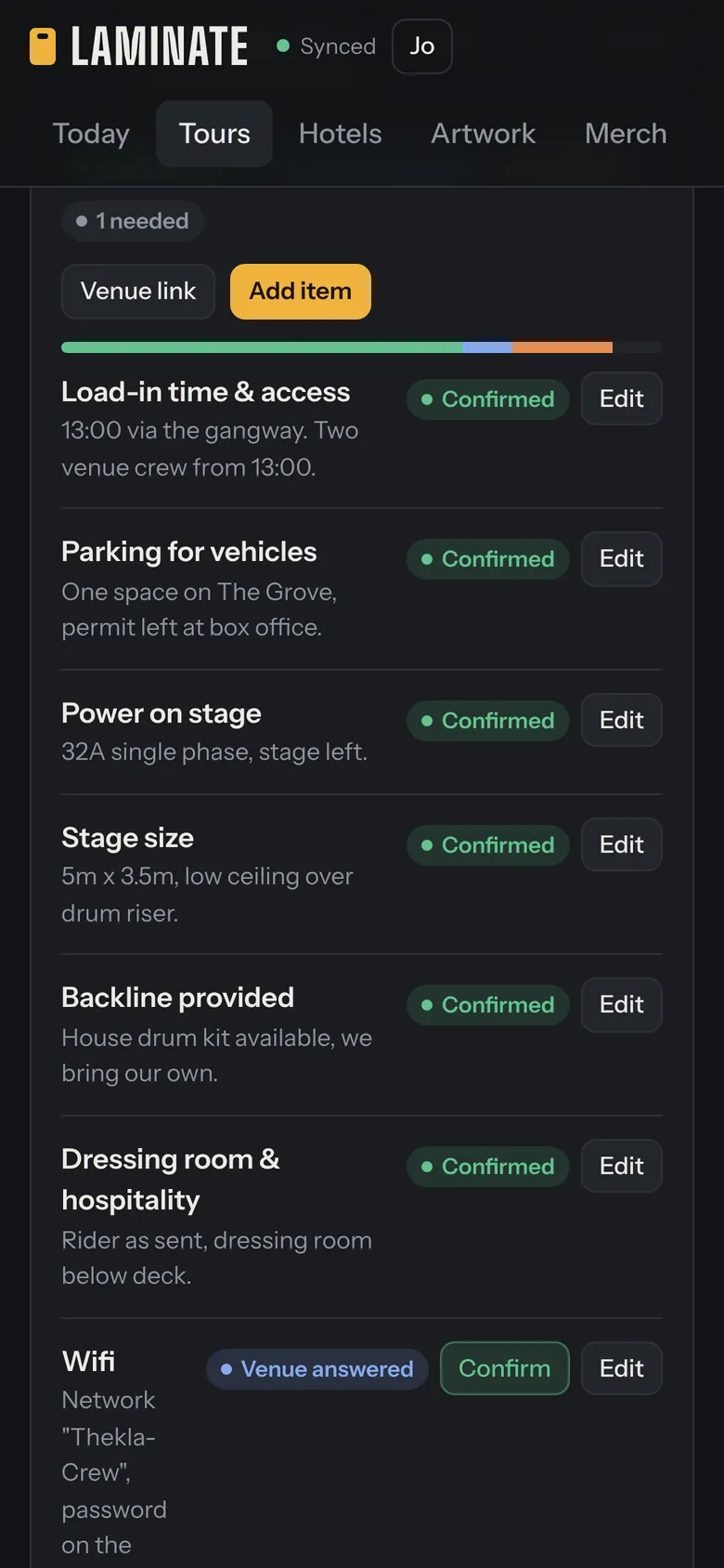 The advance checklist on a phone